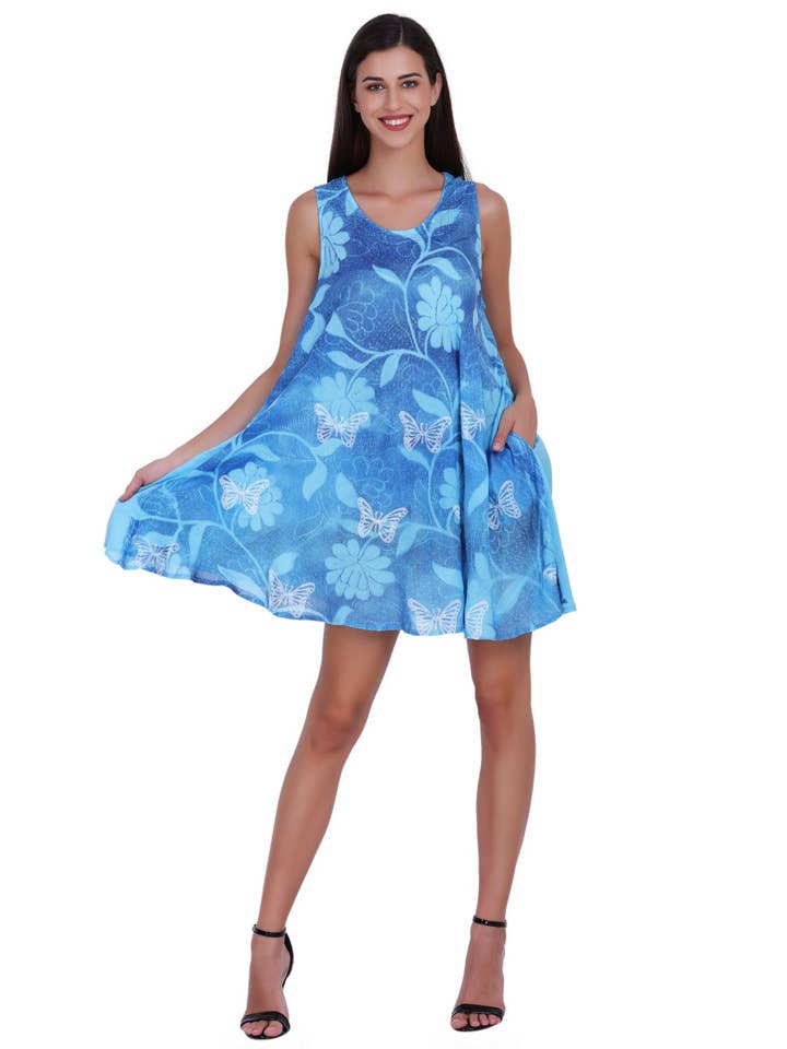 Assorted Colors Sleeveless Tie Dye Butterfly Short Dress 362108 for wholesale on Faire8