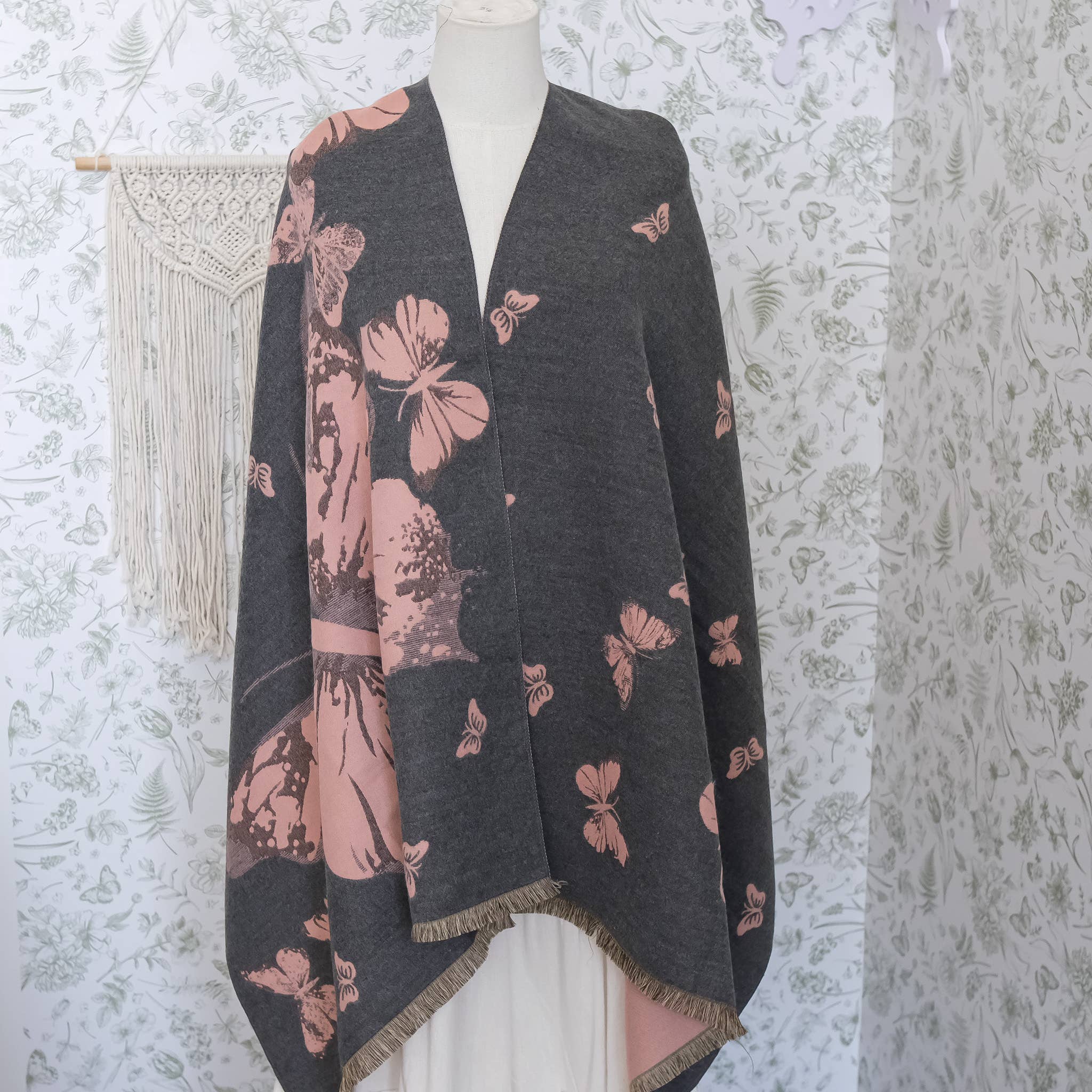 Karma Nepal Crafts - Wholesale Wrap - Women's - Reversible Butterfly Oversized Fall Winter Shawls2