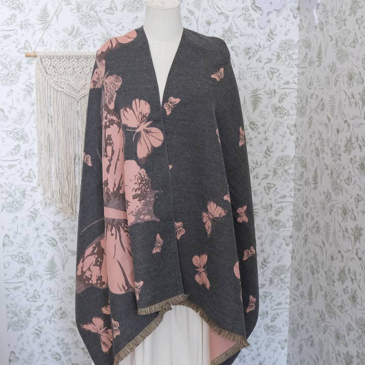 Karma Nepal Crafts - Wholesale Wrap - Women's - Reversible Butterfly Oversized Fall Winter Shawls2