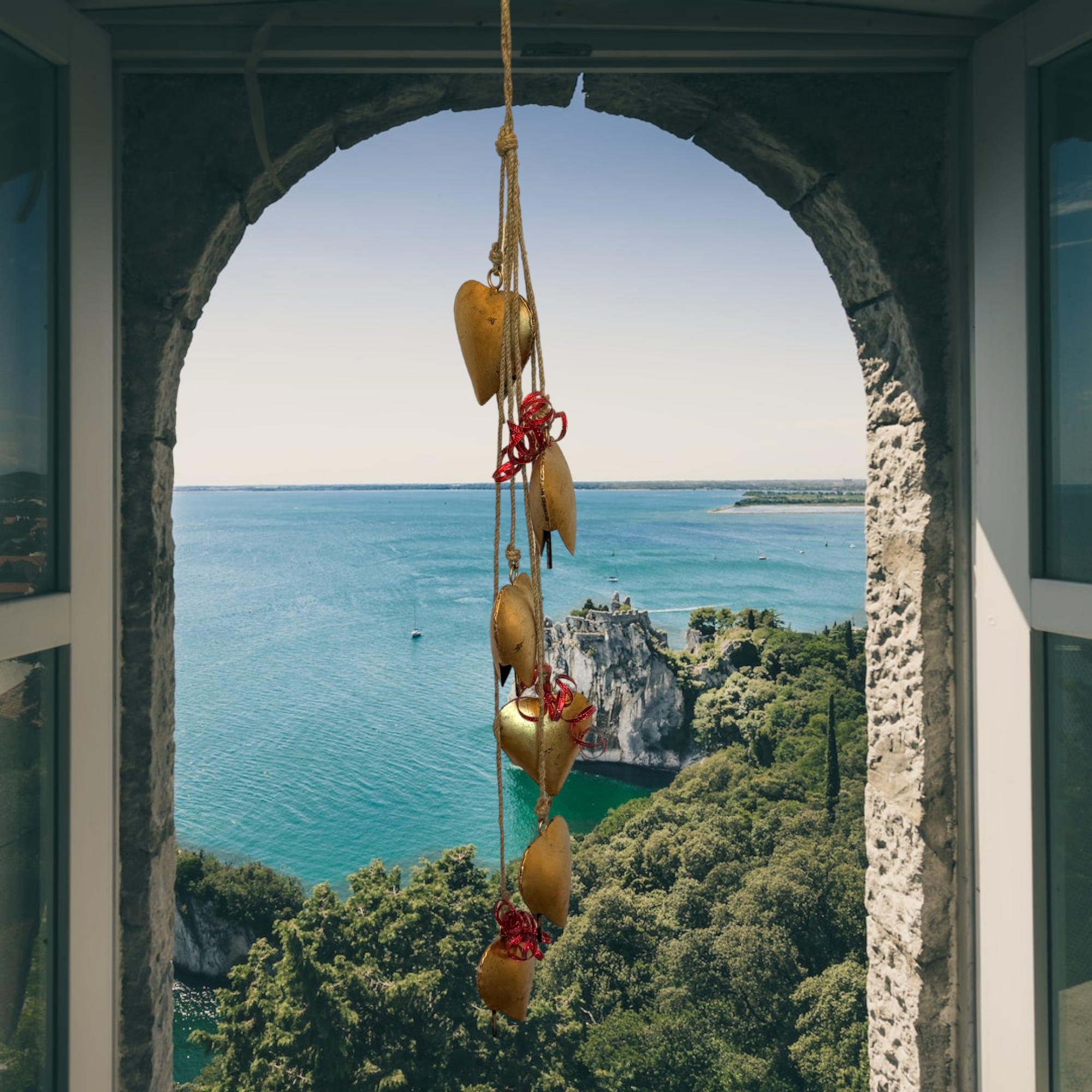 Wilco Home - Wholesale Bell - Six Piece Valentine's Heart Bell Chime Pendant on Jute Rope6