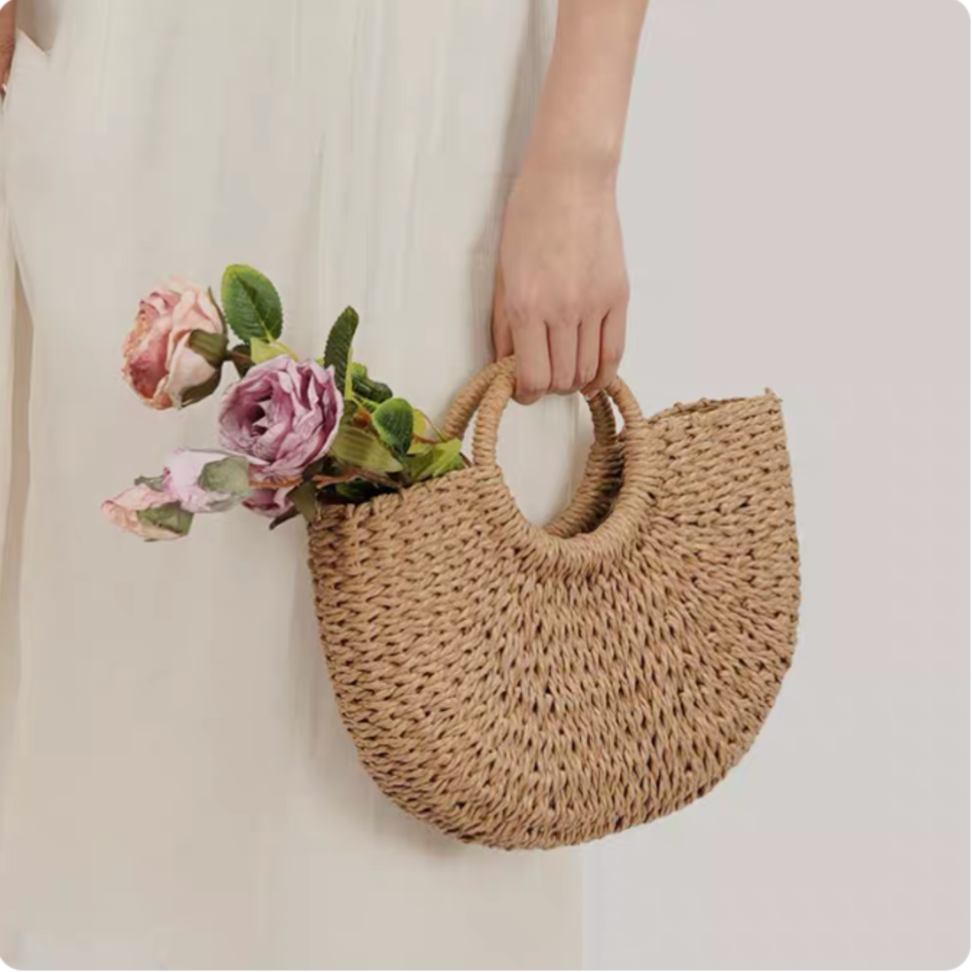 DrifWoo - Venta al por mayor Bolsa de asa- Mujer - Bolsos de Mano Artesanales Tejidos a Mano en Forma de Media Luna7