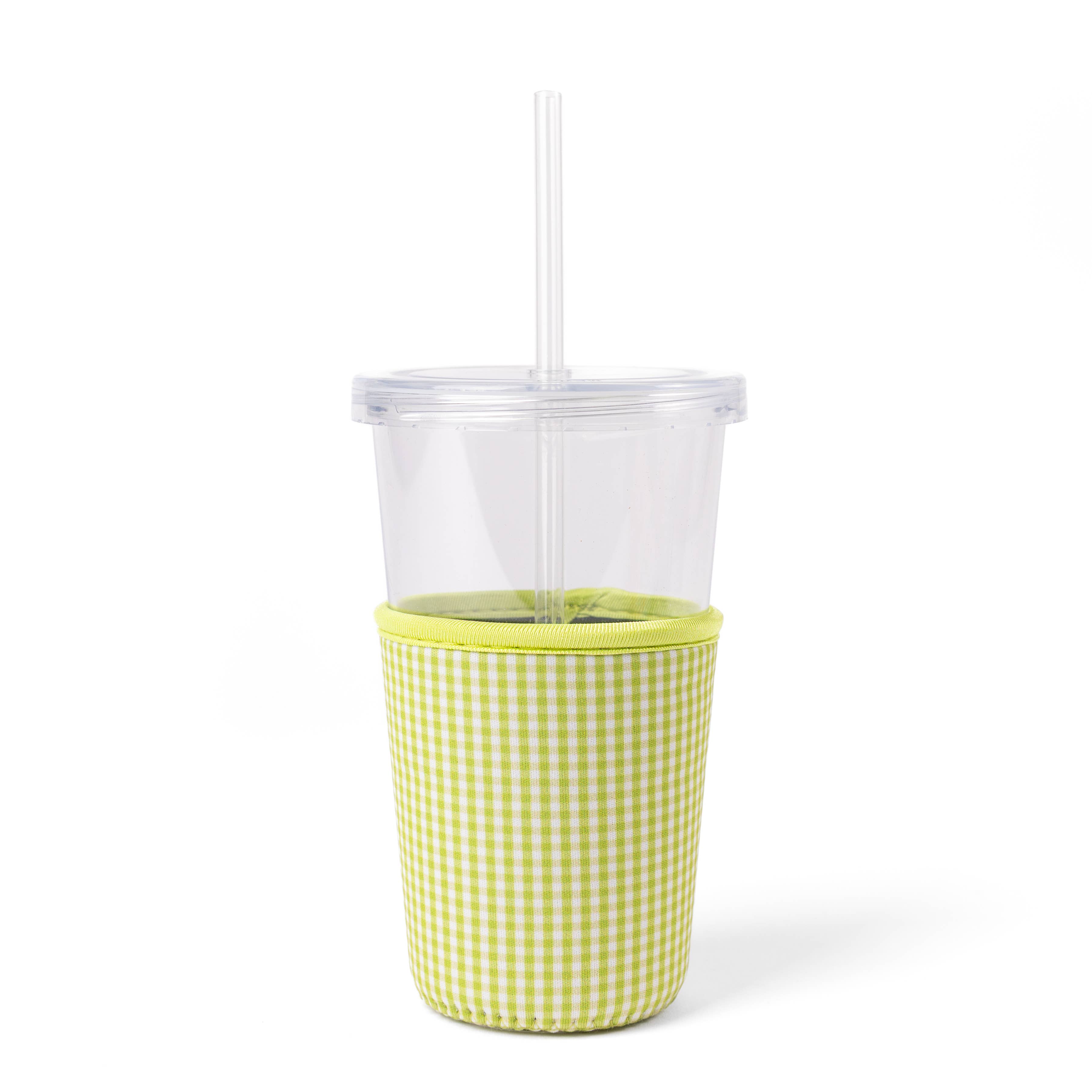 Elyse Breanne Design – Mangas térmicas de bebidas por atacado – Manga para Bebidas Verde de Gingham | Koozie para Café Gelado3