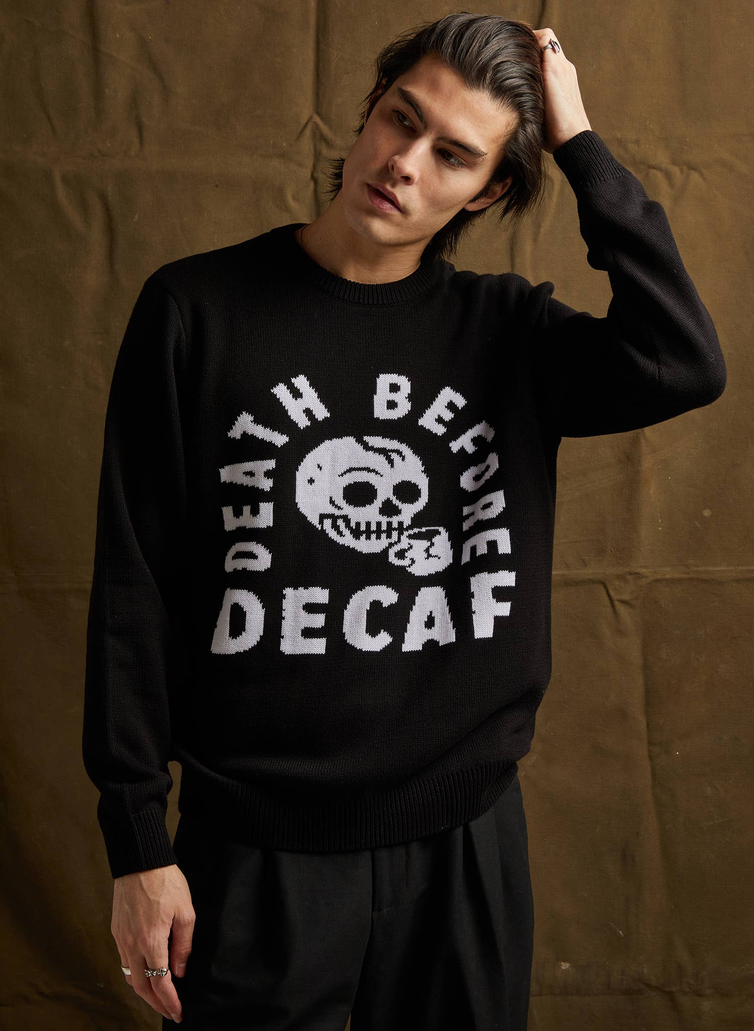 Pyknic - Wholesale Knit Sweater - Unisex - Death Before Decaf Coffee Knit Pullover Sweater4
