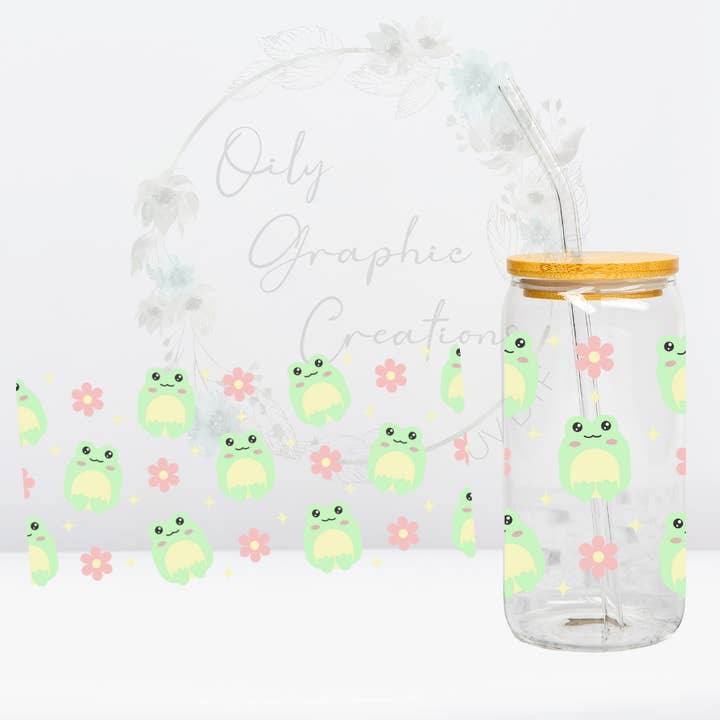 Frogs & Flowers-16oz UV DTF Wrap for wholesale by Oily Graphic Creations
