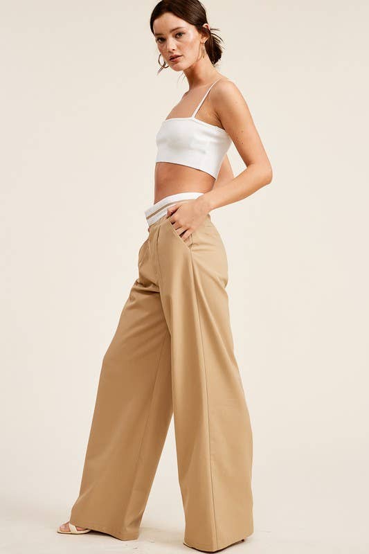 Mimosa - Wholesale Pants - Women's - Minimalistic Contrast Waistband Pleated Trouser Pants7