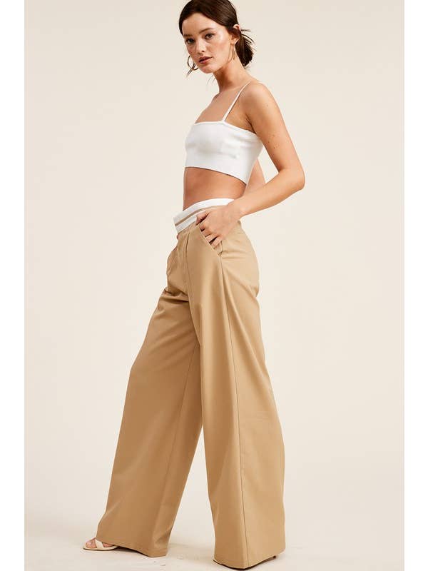Mimosa - Wholesale Pants - Women's - Minimalistic Contrast Waistband Pleated Trouser Pants7