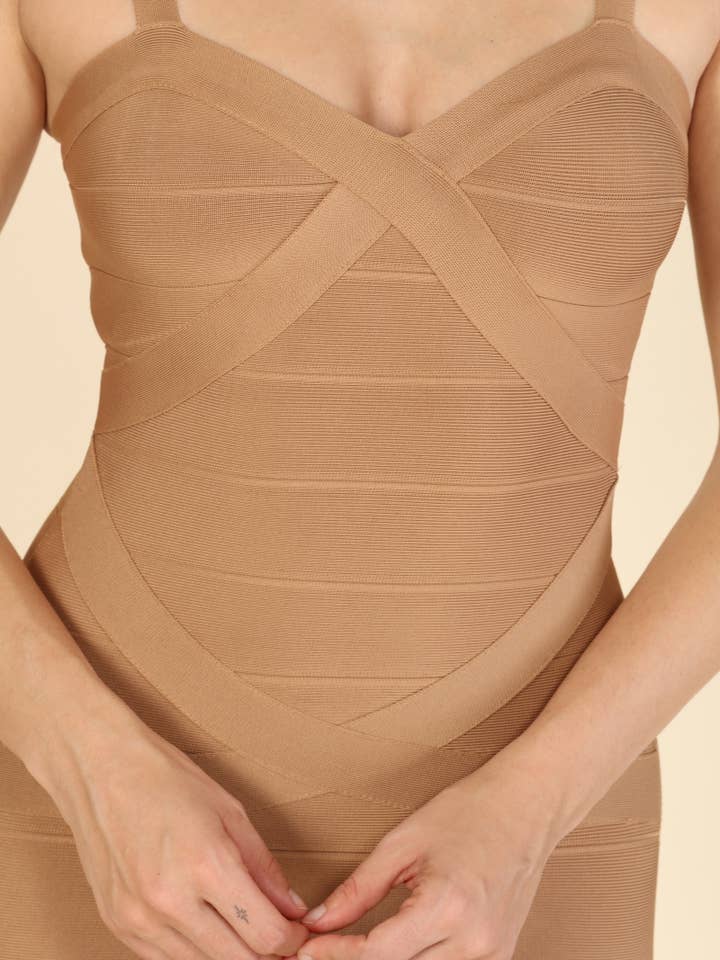 BANDAGE SPAGUETTI STRAP X WAIST DRESS  for wholesale by Hers & Mine