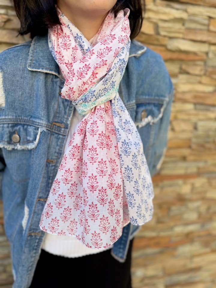 Foulard Chèche ou Paréo 100% Coton indien blockprint -Femme pour la vente par Maison Unik Accessoires