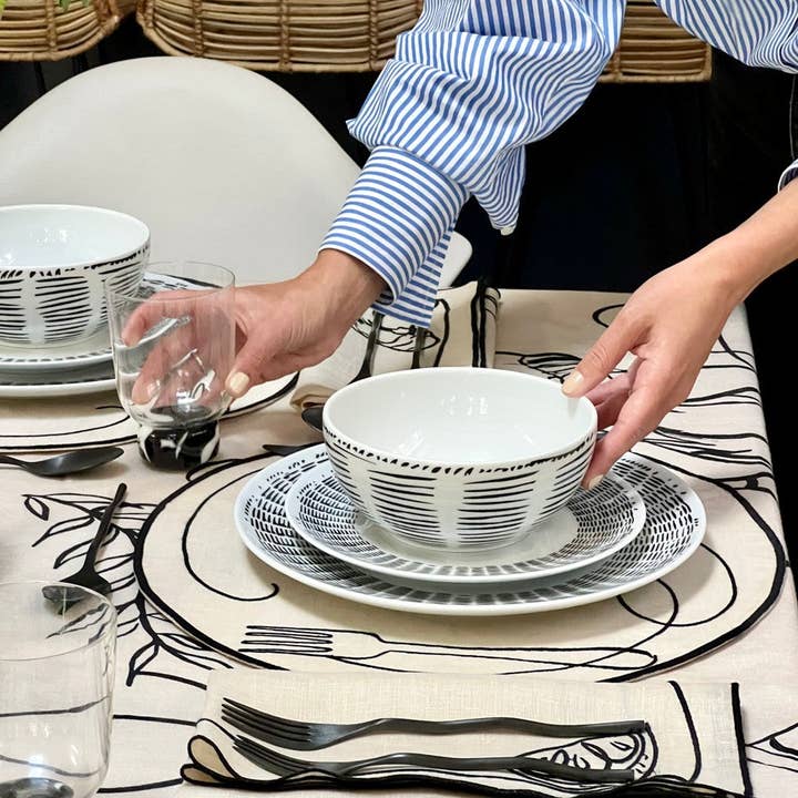 Line Drawing Embroidered Linen Placemats (Set of 4) for wholesale on Faire
