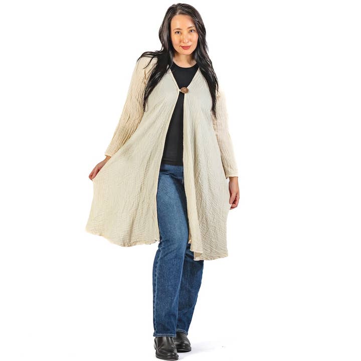 Long Gauzy Coconut Button Jacket | 100% Cotton and other Purchase Wholesale coconut shell products. Free Returns & Net 60 Terms on Faire trending on Faire.
