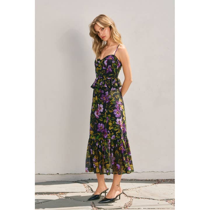 MIDNIGHT VIOLET Falling Back Lurex Ruffled Dress (1) for wholesale on Faire1