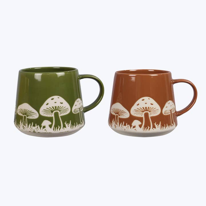 Young's - Wholesale Coffee Mug - Stoneware Mushroom Designs 20oz Mug, 2 Ast. (SKU#: 23302)