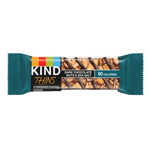 KIND Thins Dark Chocolate Nuts & Sea Salt, 0.74 oz, 10 ct for wholesale by KIND