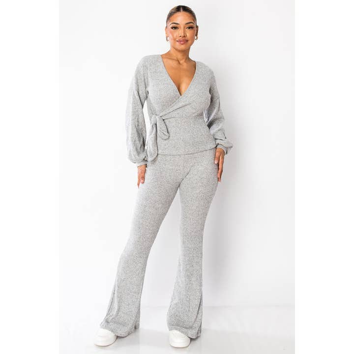 Esmeray Clothing – wholesale Top & pants set (NOT Loungewear) – Women's – PLUS SIZE WRAP KNIT TWO-PIECE