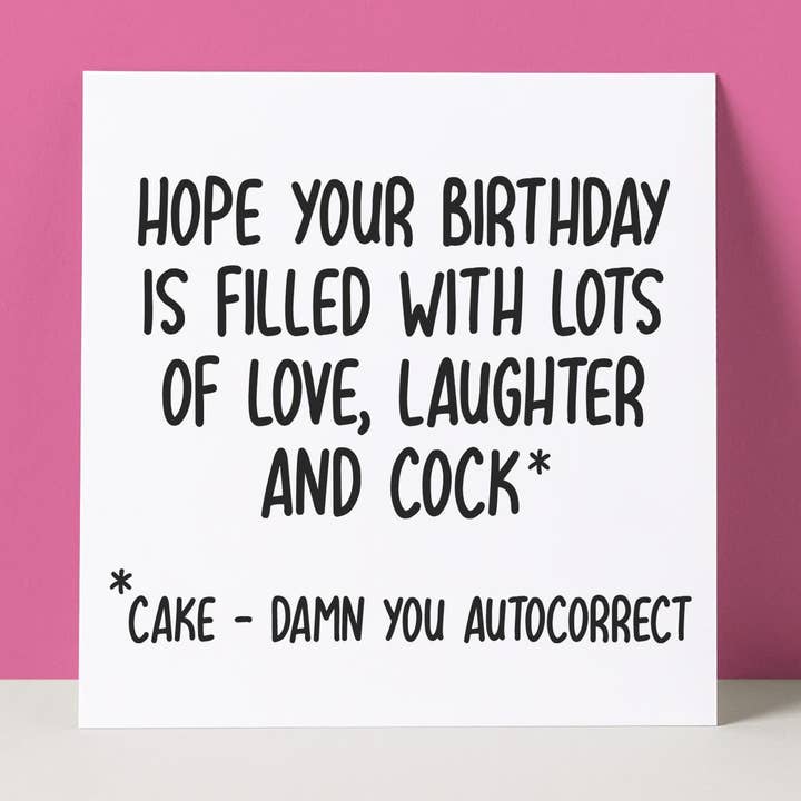 LOVE LAUGHTER COCK AUTOCORRECT - BIRTHDAY CARD for wholesale by Pack a Punch Designs