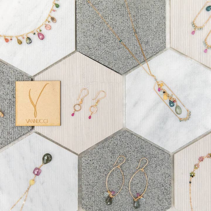 Vannucci - Wholesale Dangle Earrings - Bali - Crystal Point Frame with Gemstones2