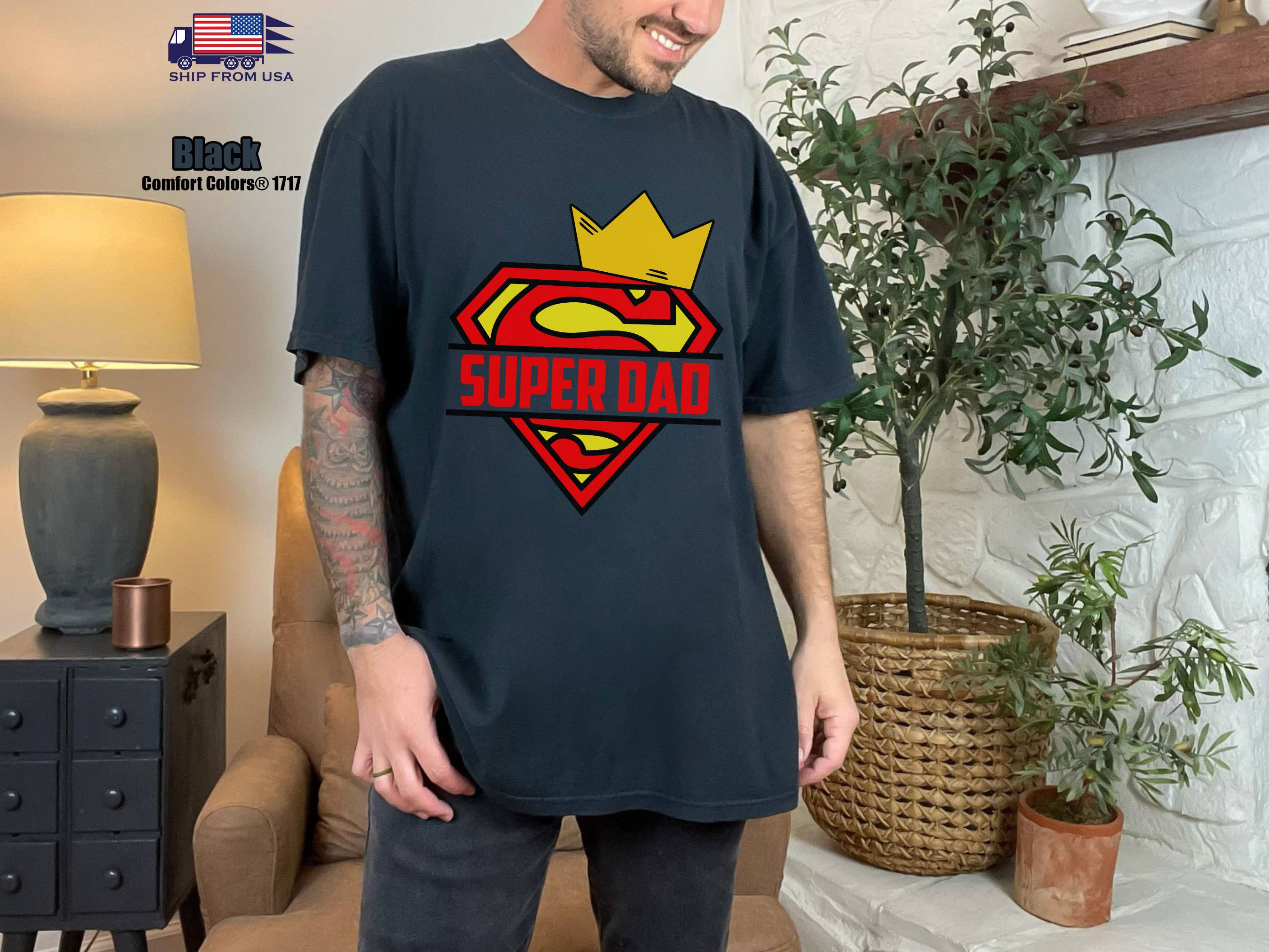 NVC Ecommerce LLC - Vente T-shirt sérigraphié – homme - Chemise Comfort Colors® Super Dad, t-shirt Superman Dad pour la fête des pères5