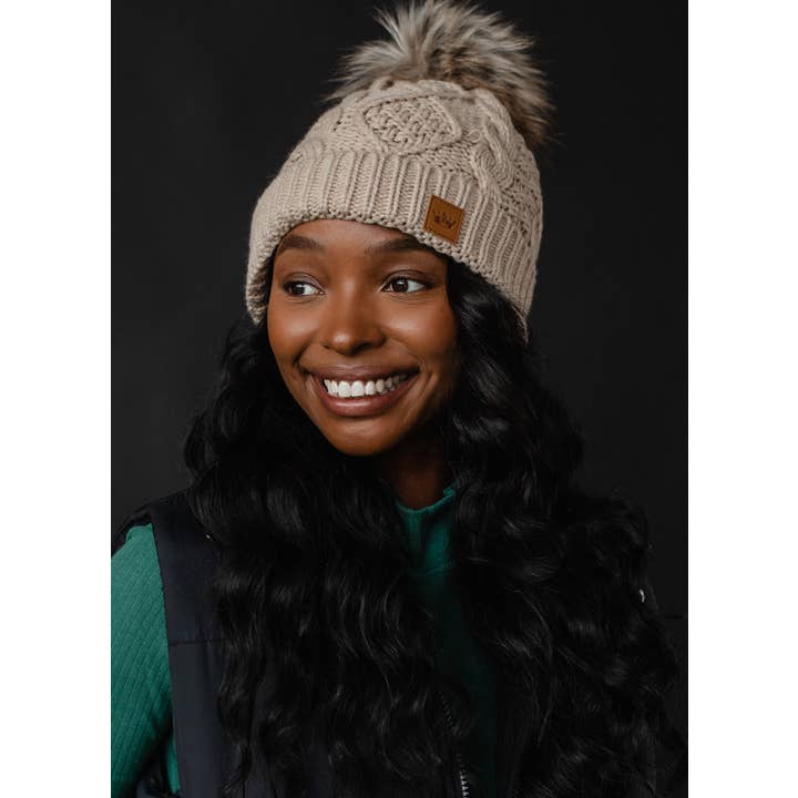 Panache Apparel Co. - Wholesale Beanie - Women's - Taupe Cable Knit Pom Hat