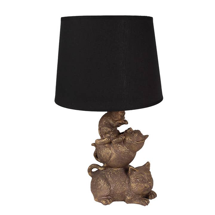 Clayre & Eef Tischlampe Katzen goldfarben Ø 25 x 43 cm schwarz für den Großhandel von Clayre & Eef