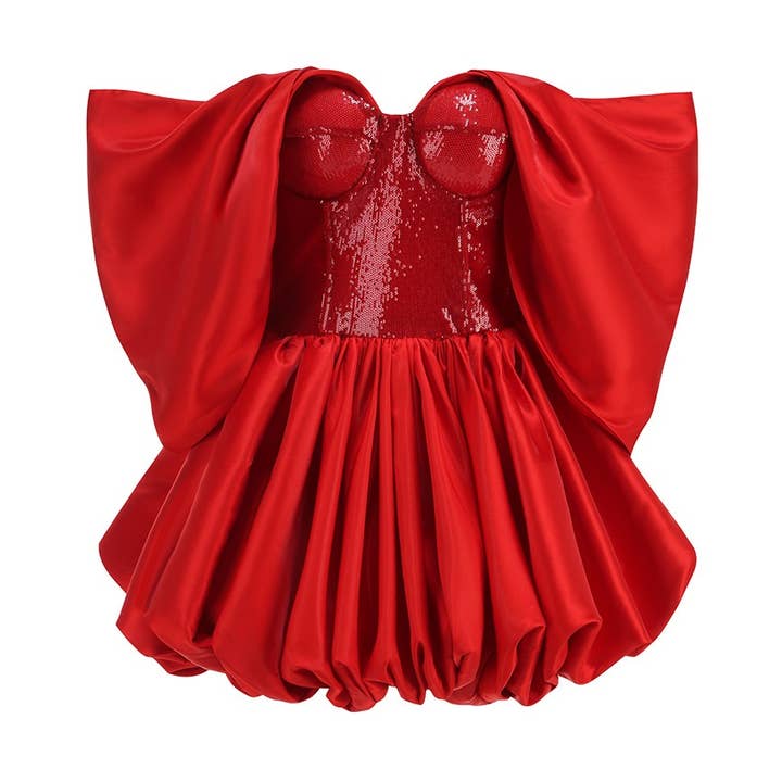 DR394 Sequined Tube Top Mini Dress with Dramatic Sleeves for wholesale by Productseeker