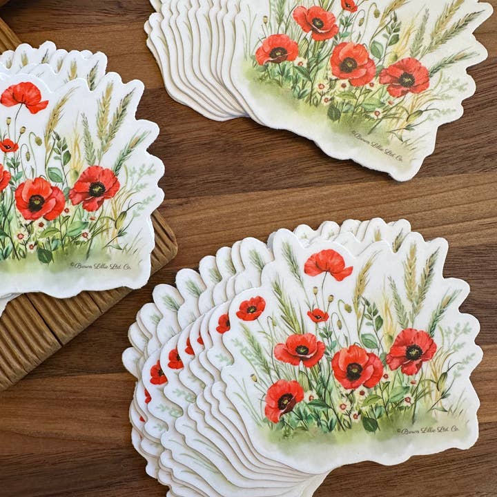 Brown Lillie - Wholesale Sticker - Red Poppy: 3" Waterproof Vinyl Sticker | August Birth Flower6