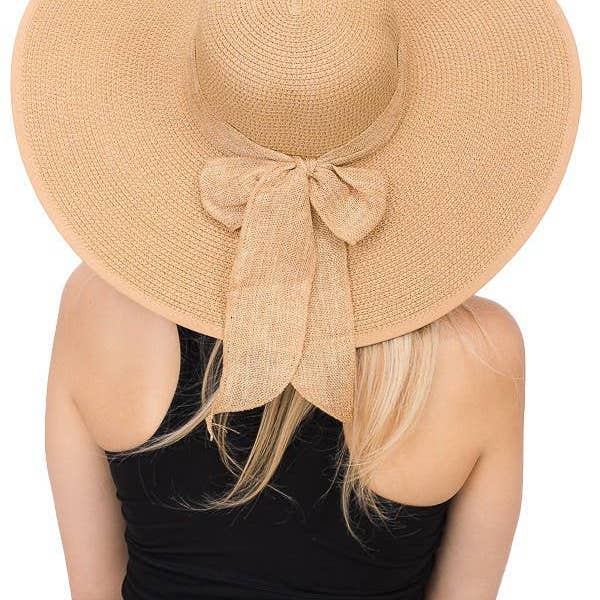 Cap Zone - Wholesale Straw Hat - Women's - Burlap Bow Straw Floppy Sun Hat4