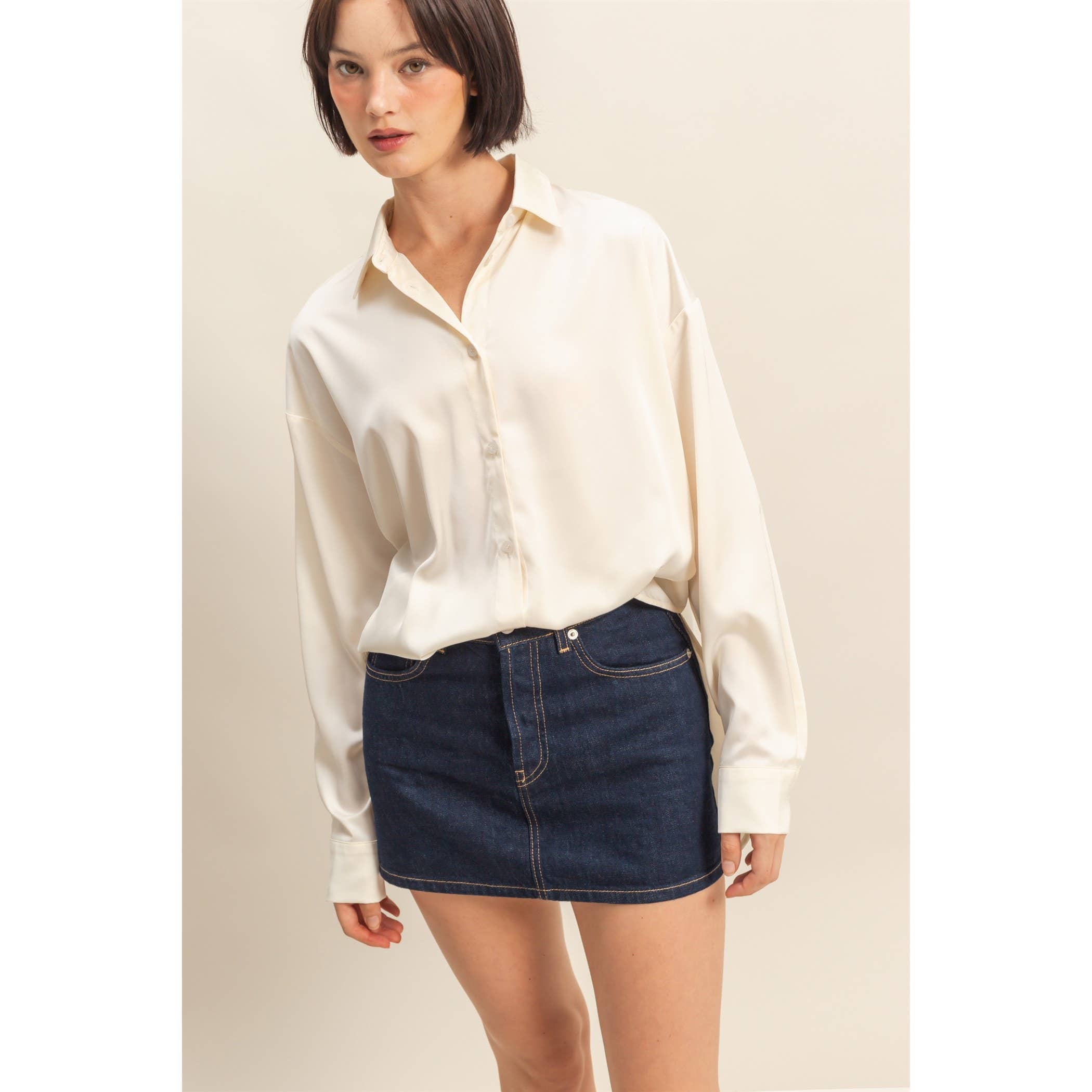 HYFVE - Venta al por mayor Blusa - Mujer - Camisa de satén de manga larga y corte holgado1