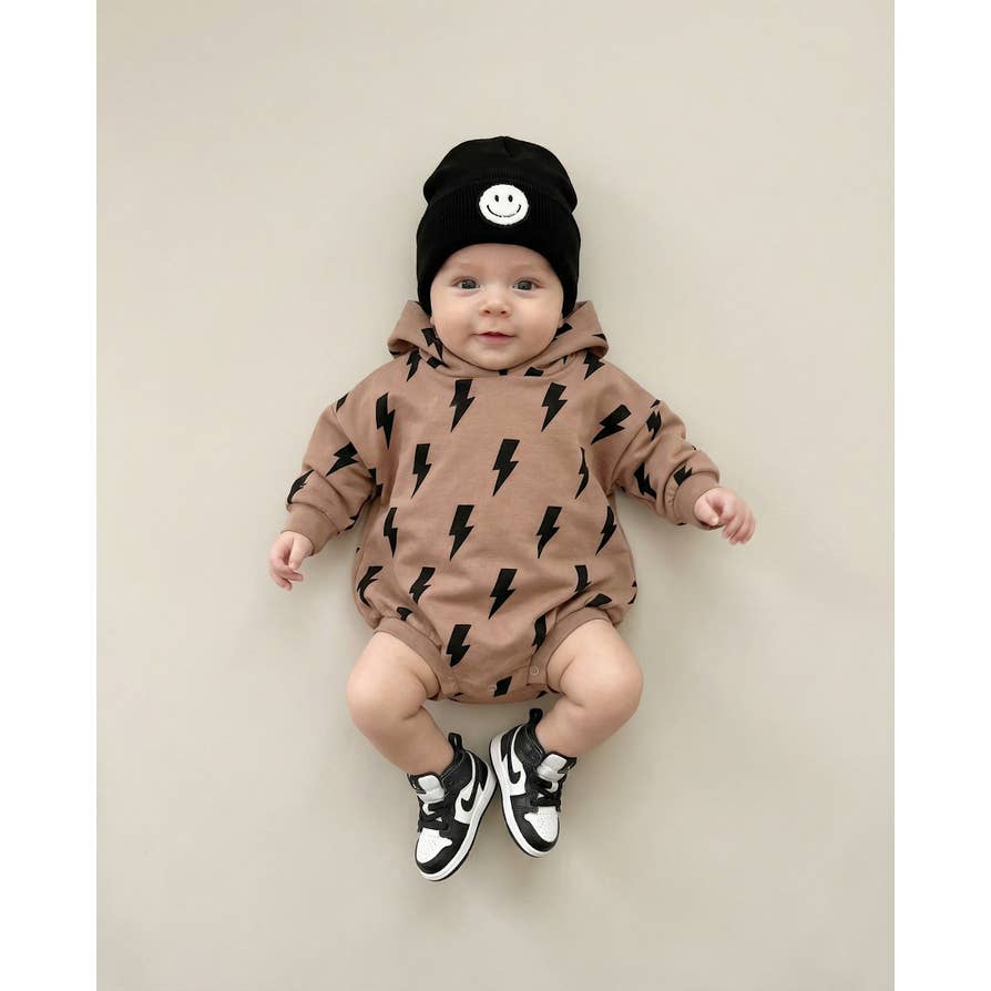 Hooded Bubble Romper | Mocha Bolts for wholesale by Lucky Panda Kids
