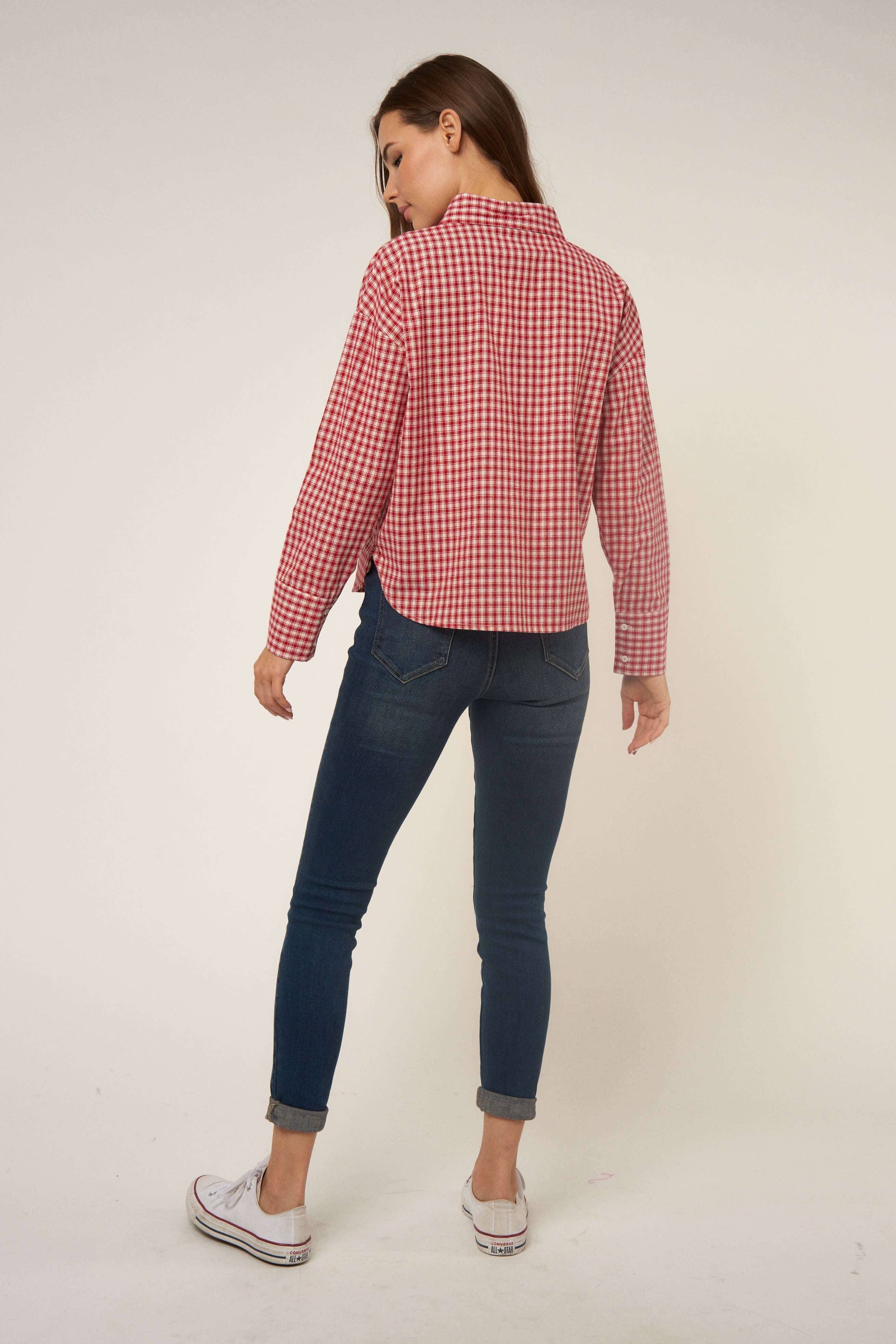 WINE SMALL GINGHAM BUTTON DOWN SHIRT for wholesale on Faire14