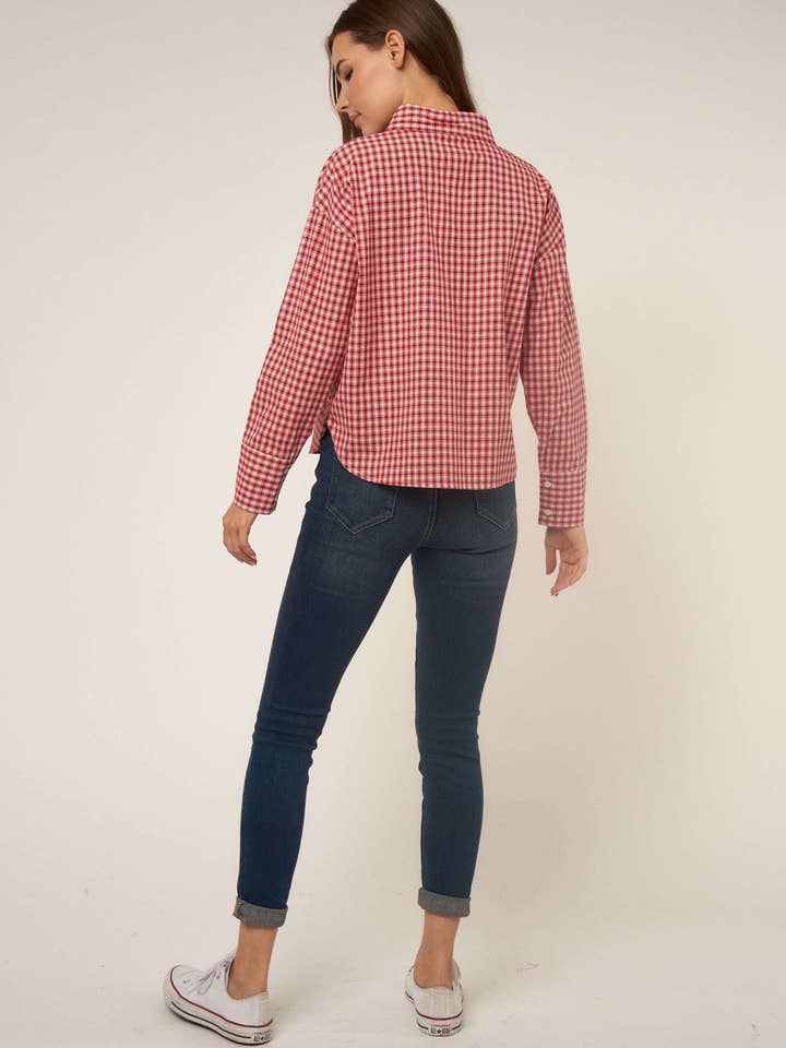 WINE SMALL GINGHAM BUTTON DOWN SHIRT for wholesale on Faire14