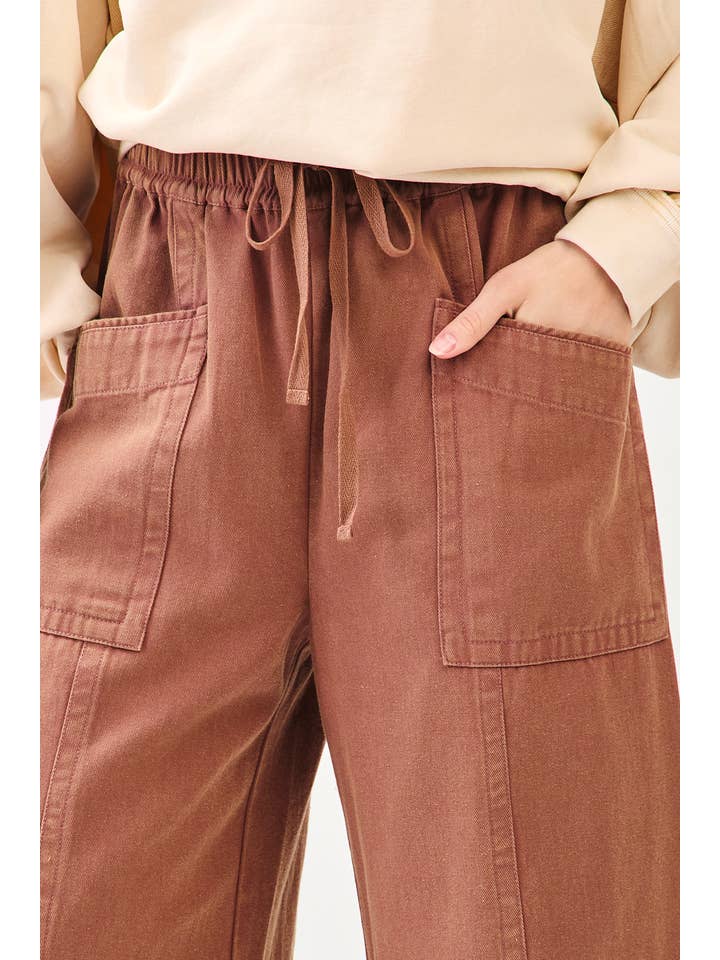 mittoshop - Wholesale Pants - Women's - MINERAL WASH WIDE LEG ELASTIC WAIST TWILL PANTS12