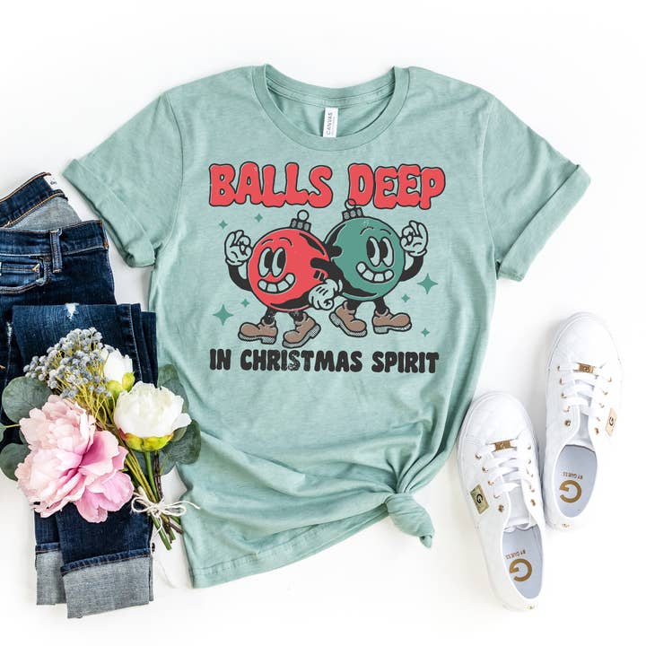 Balls Deep In Christmas Spirit Graphic Tee for wholesale by Simply Tees