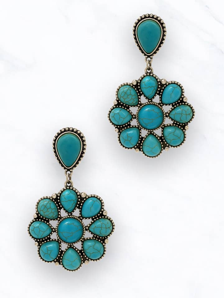 Western Turquoise Flower Drop Earrings for wholesale by Suzie Q USA