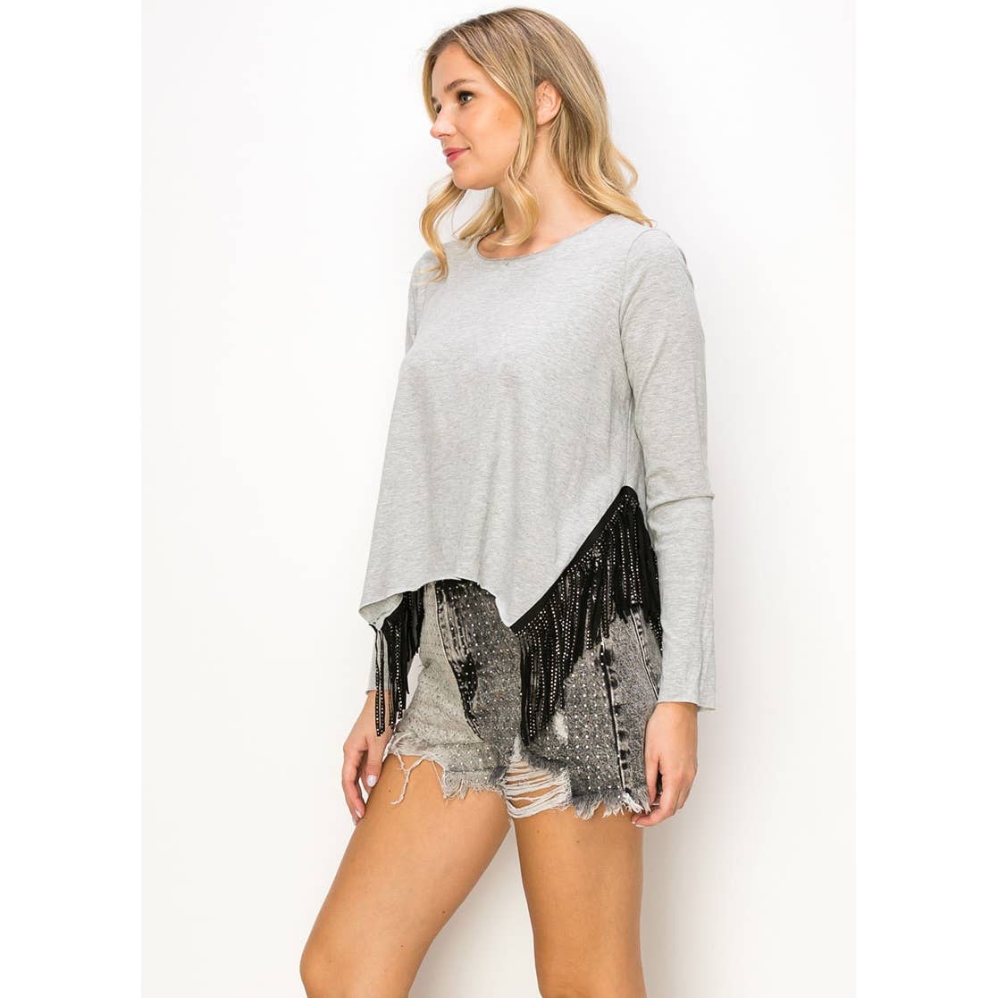 VOCAL - Vente Chemisier – femme - HAUT À MANCHES LONGUES DE STYLE OCCIDENTAL ET BORDURE À FRANGES6