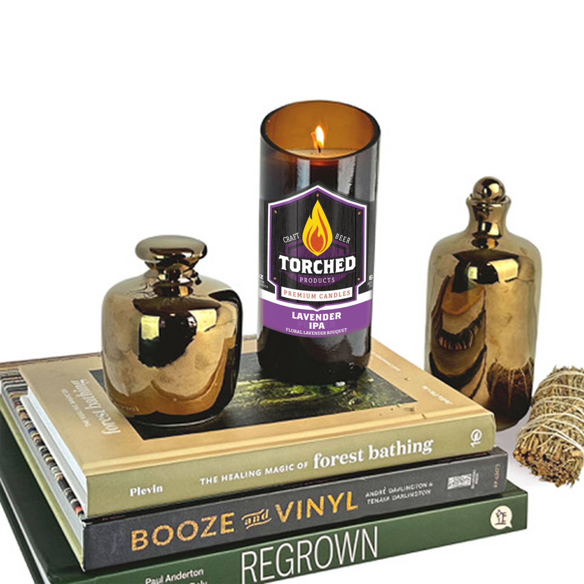 Torched Products - Wholesale Pot/gevulde kaars - Gebrande bierfles kaars 8 oz - Lavender IPA