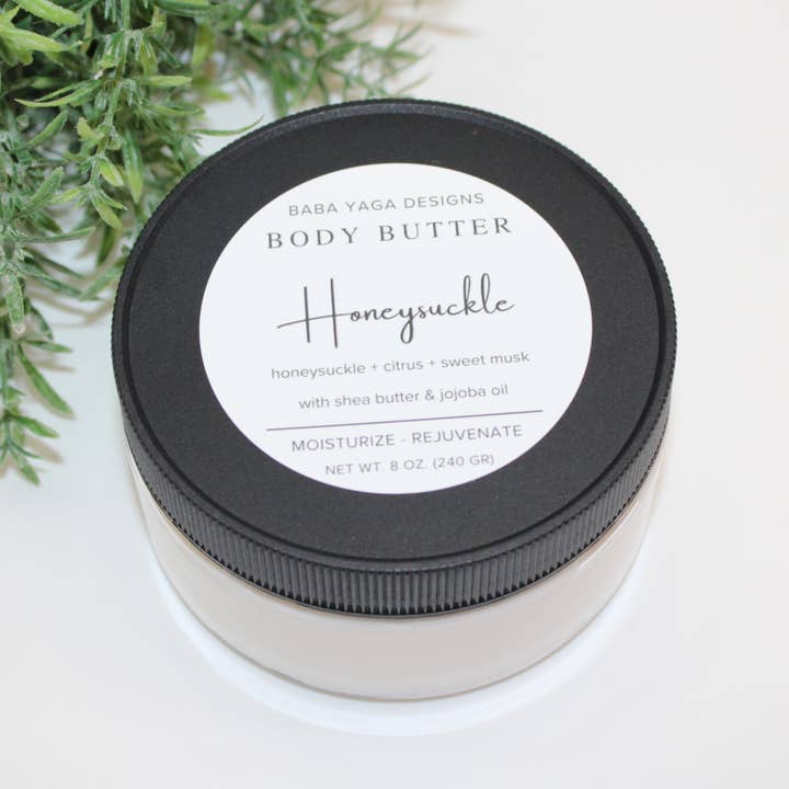 Baba Yaga Designs LLC - Wholesale Body Balm/Butter - Honeysuckle Body Butter 8 oz Shea Cocoa Sunflower Non-Greasy