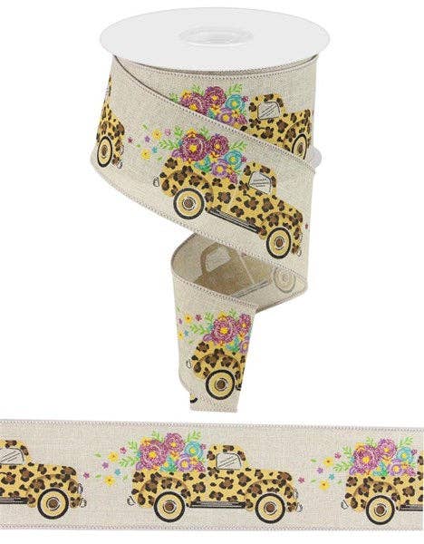 Trendy tree - Wholesale Ribbon - Gift Wrapping - 2.5"X10Yd Leopard Truck/Flowers/Ryl  Lt Natural/Multi  RGC1602180