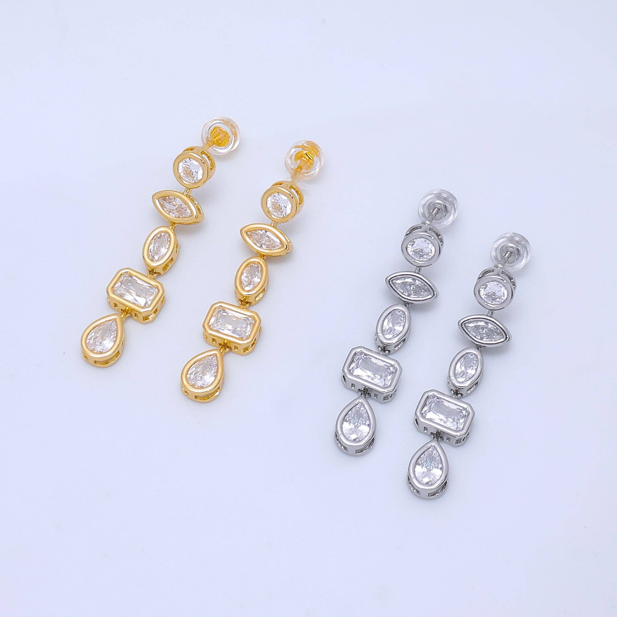 Aim Eternal - Wholesale Hangende/ronde oorbellen - 24K Goud Gevuld Geometrische CZ Bezel Druppel Oorstekers in Goud & Zilver | AB678 AB6797