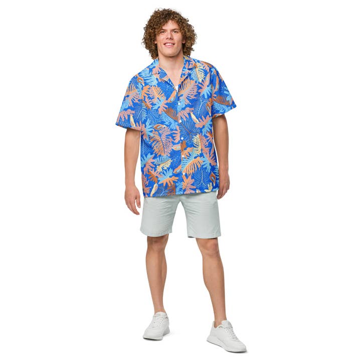 Thaumatophyllum bipinnatifidum – Men’s Button Down Beach Shirt for wholesale by Inspired Botanical Design