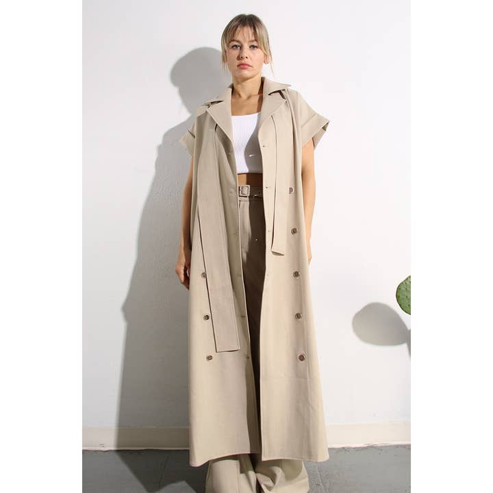 PLEATS BACK LONG JACKET AND PANTS SET - Oat Milk Color for wholesale on Faire