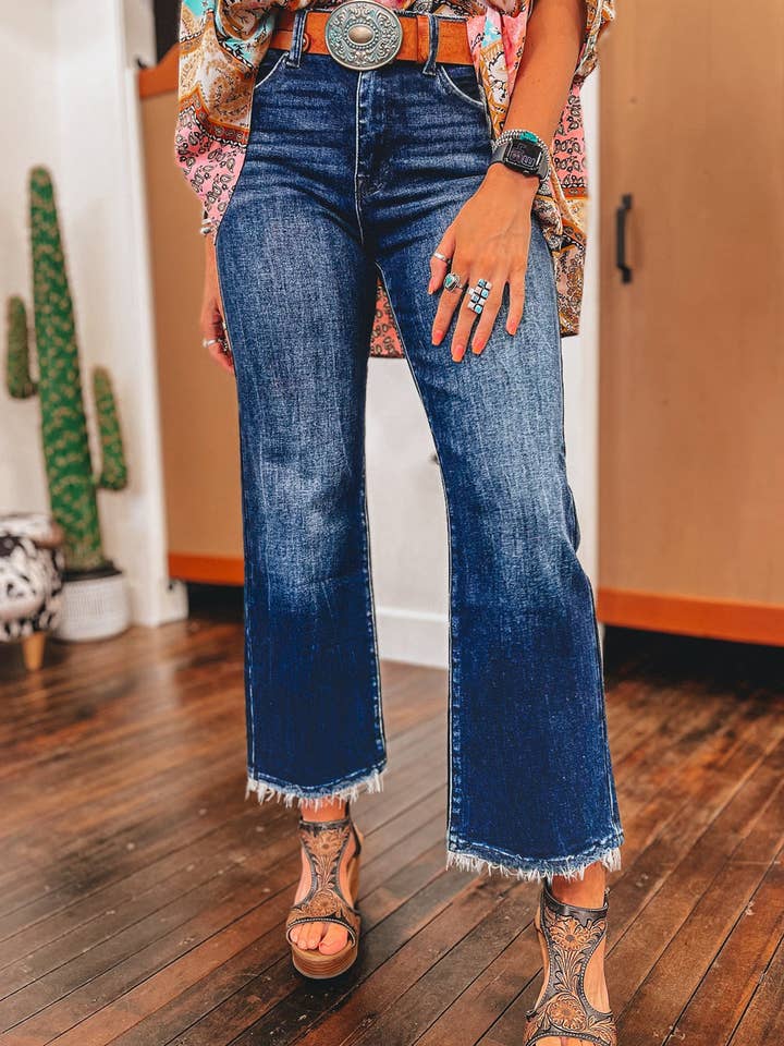 Lovesoft - Wholesale Jeans - Women's - Sail Blue Mineral Wash Raw Hem High Waist Flared Jeans