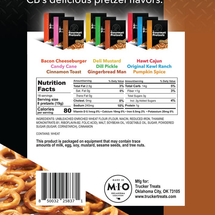 Trucker Treats - Venta al por mayor Pretzels - Tostada de canela CB Black Label, 12 oz