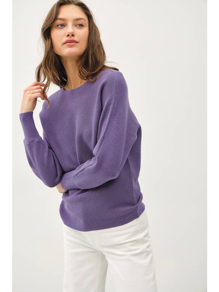 Blueberry BOAT NECK DOLMAN SLEEVE RIBBED SWEATER for wholesale on Faire