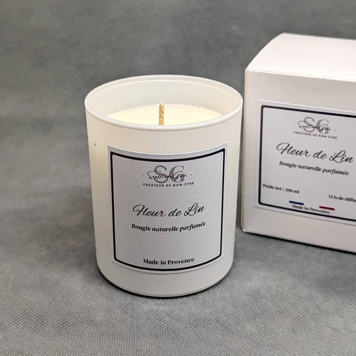 Bougie naturelle parfumée Fleur de Lin- Formulation Premium for wholesale by Sarl SdG / Souffle de Gaïa
