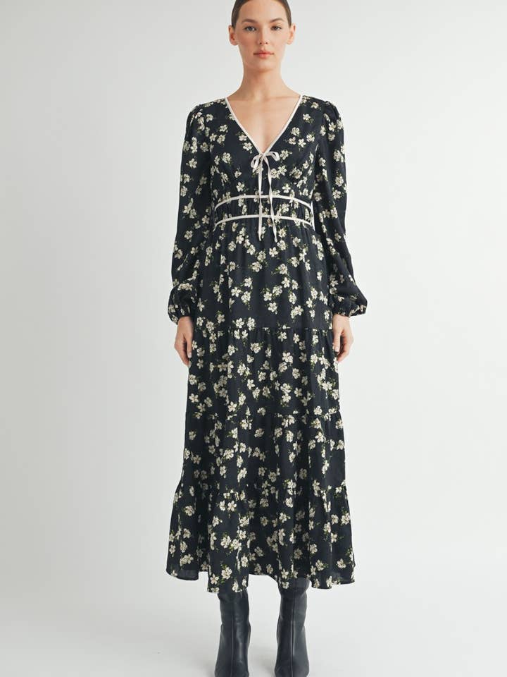 Floral Print Maxi Dress with Puff Sleeves for wholesale by AIBLEE