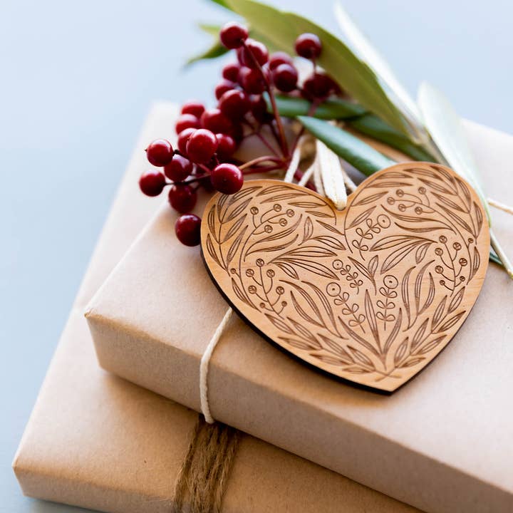 Hereafter - Wholesale Ornament - Floral Heart Wood Ornament