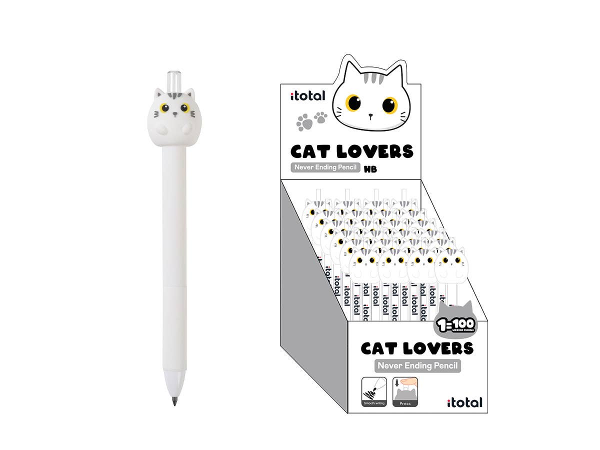I-Total, I-Drink - Wholesale Pencil - Never Ending Pencil WHITE CAT - display 24 pcs