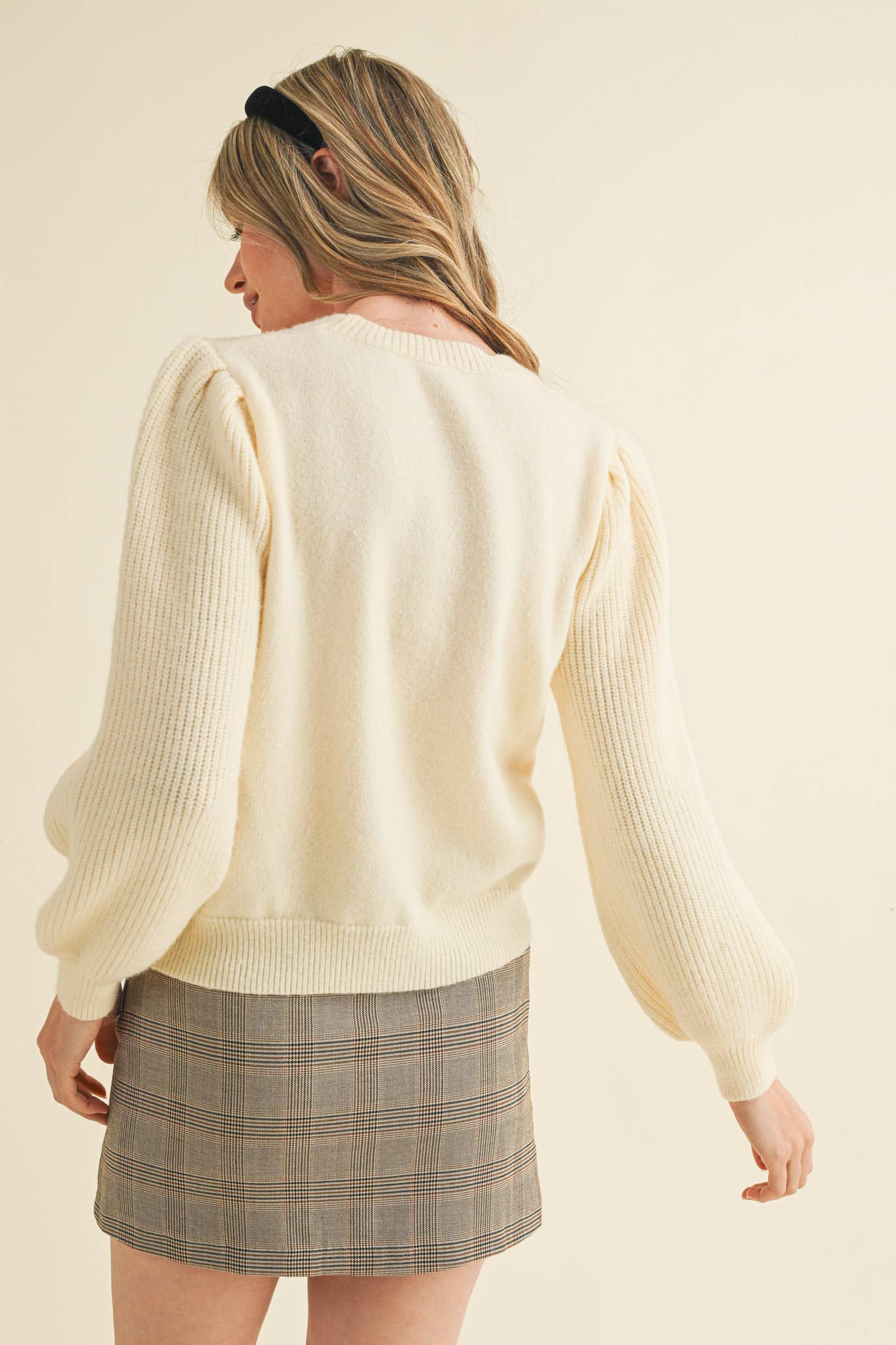 &MERCI - Wholesale Knit Sweater - Women's - RIBBED PUFF SLEEVE SWEATER MSW1095111