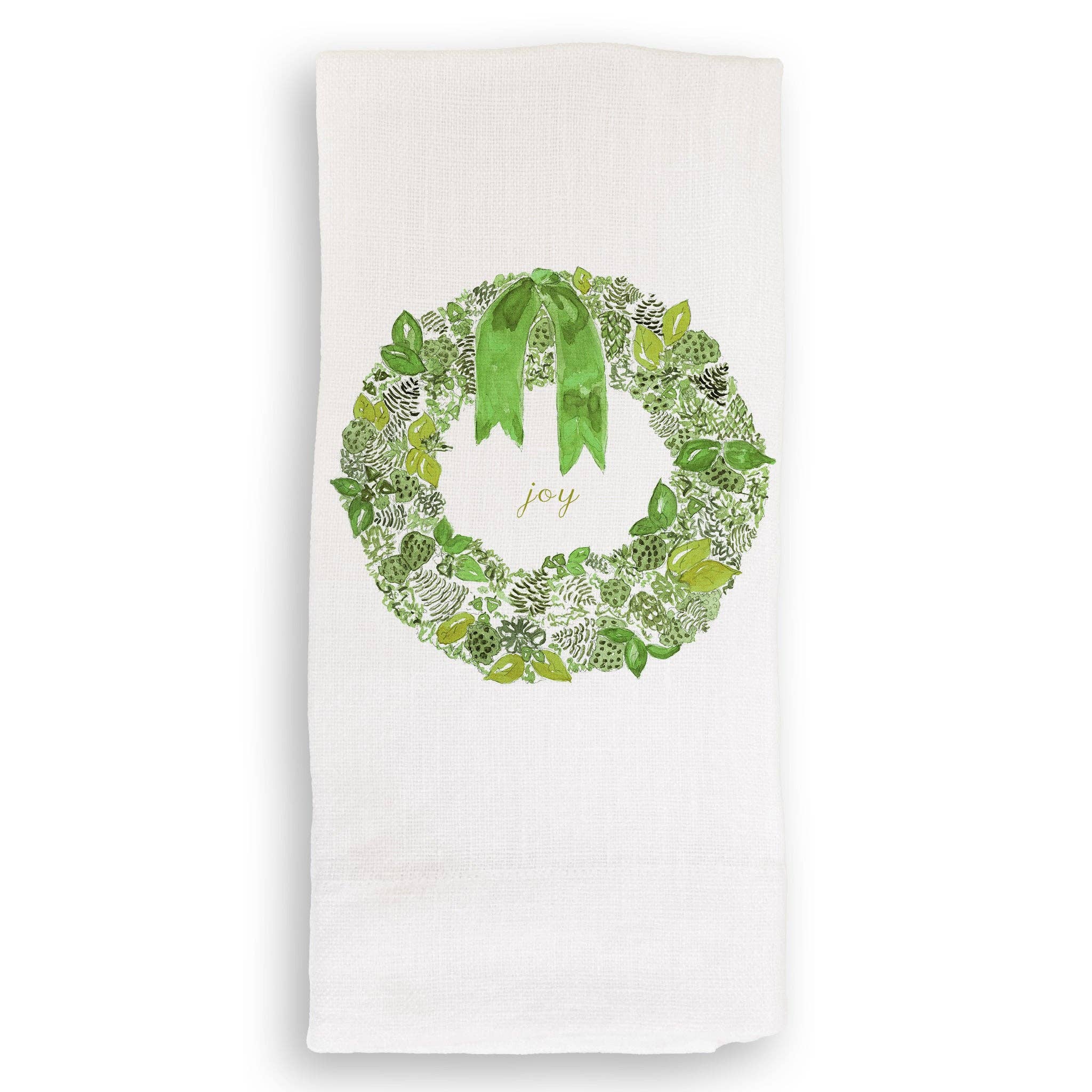 French Graffiti - Wholesale Tea Towel - Green Wreath with Joy2