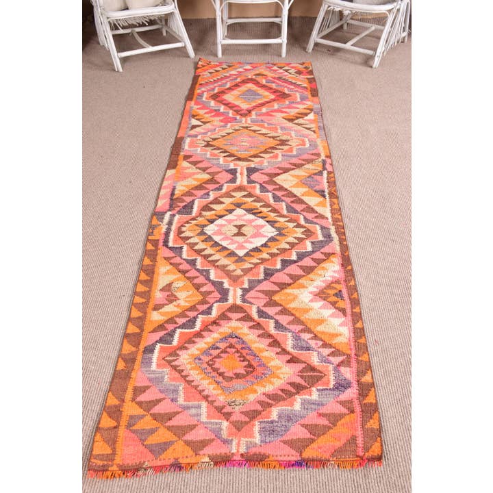 2,8x9,2 ft Vintage Turkish Rug, Runner Rug, Rainbow Rainbow Southwestern Wool Rug for wholesale by The Loom Wholesale